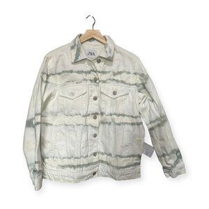 Zara TIE-DYE Denim Jacket, Size M, White/green,  New with tag